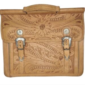 Force Ten Classic Tooled Floral Boho Leather‎ Briefcase